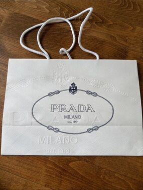Prada White Shopping Bag w Elegant Navy Logo and Rope Handles from Prada Milano